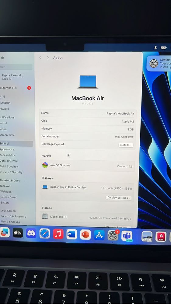 Laptop macbook air m2 13inch 513gb ssd(full box)