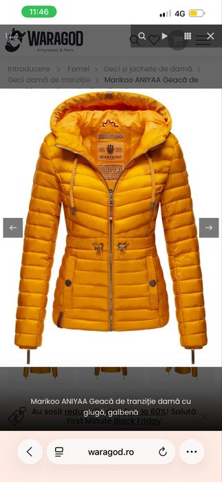 Geaca dama-Marikoo, galbena, de iarna