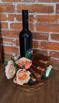 Букет цветя, кафе, вино от креп хартия