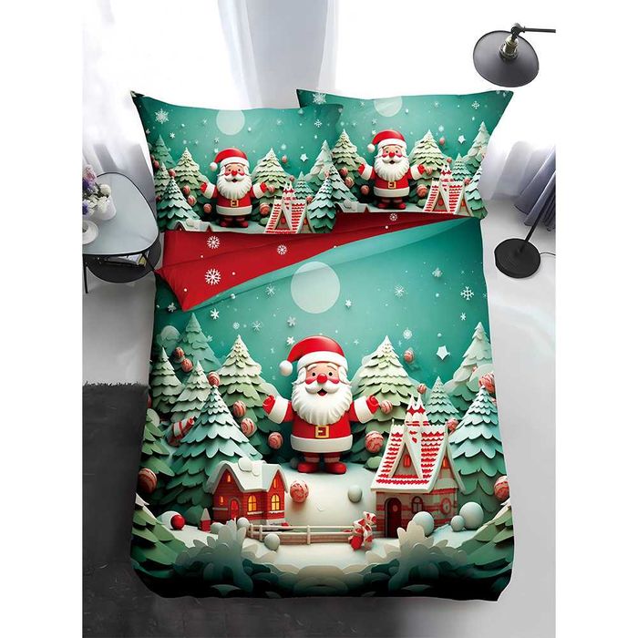 Двулицево коледно спално бельо за приста (Реално изображение), 4 части