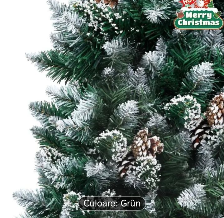 Brad artificial cu zăpadă și conuri 180cm