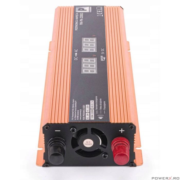Convertor de tensiune auto, invertor tensiune LCD 24V 2200 W, Powermat