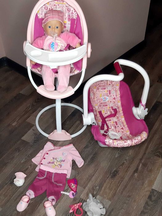Комплект Baby Born – Столче за хранене + Преносимо столче + кукла