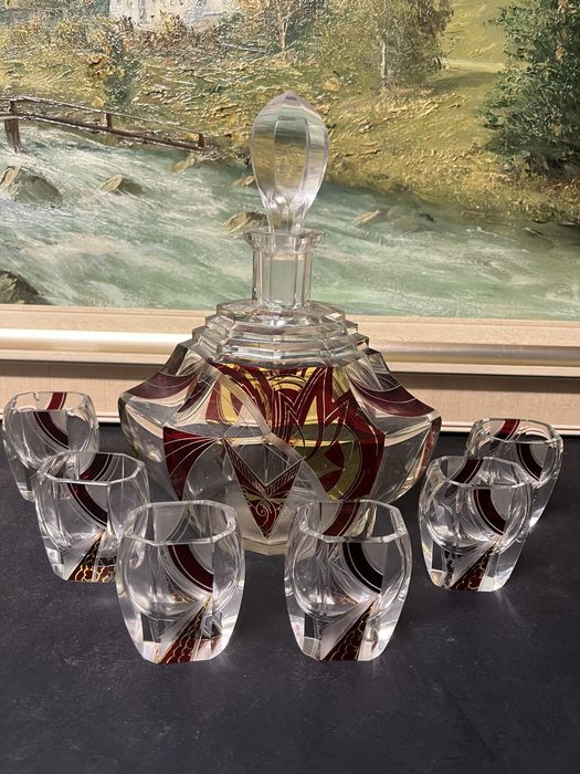 Колекционерски,кристал Бохемия/Чехословакия/-гарафа със шест чашки