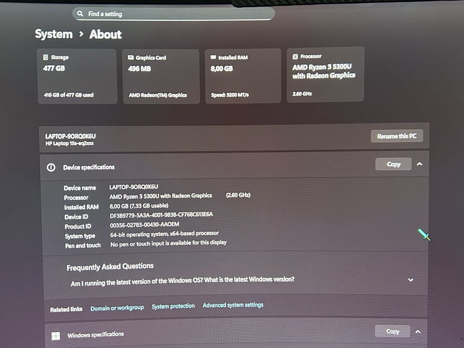 Laptop hp amd 3 500gb 8 ram