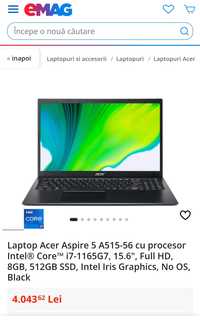 Acer Aspire i7, 8Gb RAM, 512 SSD Nou, in cutie
