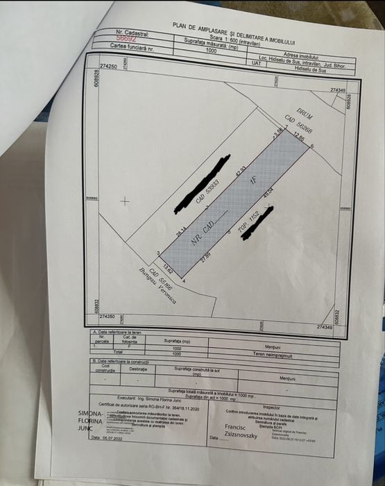 Teren intravilan de vanzare Hidiselu de Sus 1000 metri