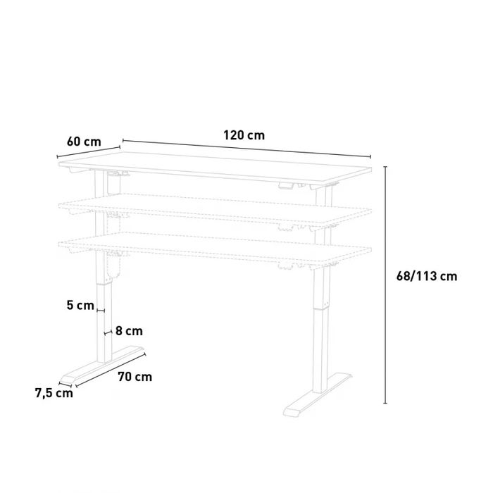 Birou electric reglabil  Standwalk 120, 120x60cm, Negru, Blat inclus