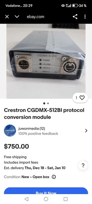 Crestron CGDMX-512BI protocol conversion module