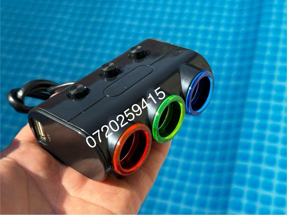 Priza bricheta 3 cai si 2 x USB euro camion 12 - 24V