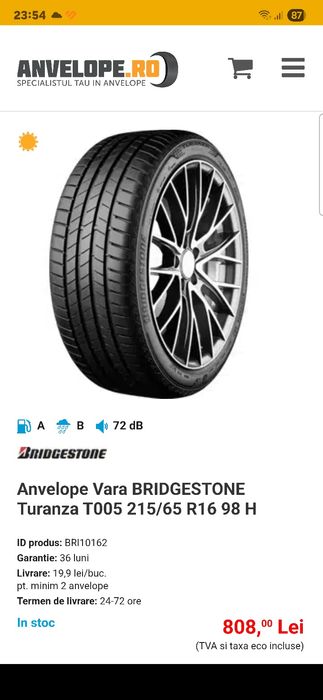 Anvelope Vara BRIDGESTONE Turanza T005 215/65 R16 98 H