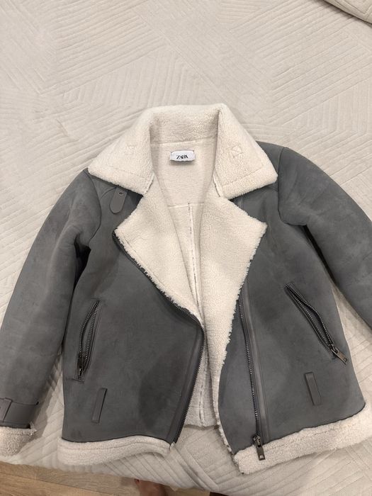 Дубленка серая теплая