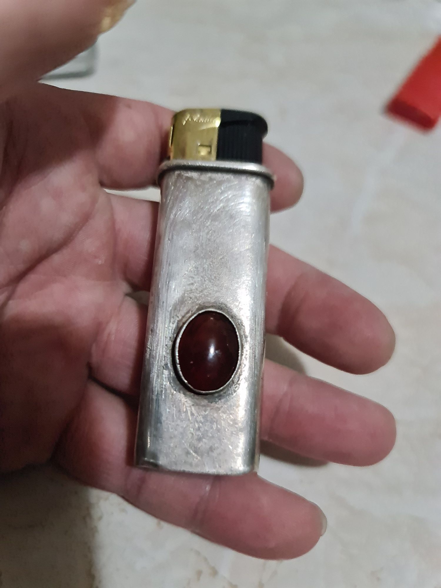 Superba carcasa etui bricheta argint 950 piatra carneol stare buna