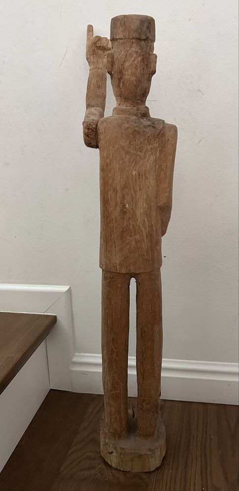 Sculptura veche lemn predicator crestin, 87cm, decor rustic
