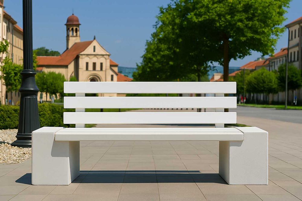 Bancă premium din beton cu marmură albă si lemn de stejar