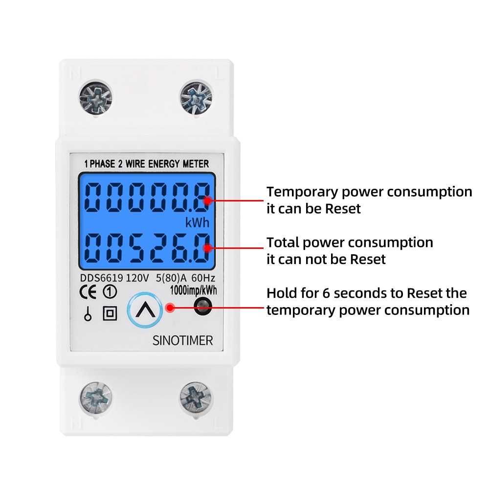 Цифровой ваттметр Sinotimer DDS6619  на DIN-рейку 220В, 80А