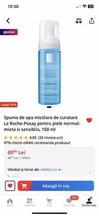 Spuma de apa micelara de curatare La Roche-Posay