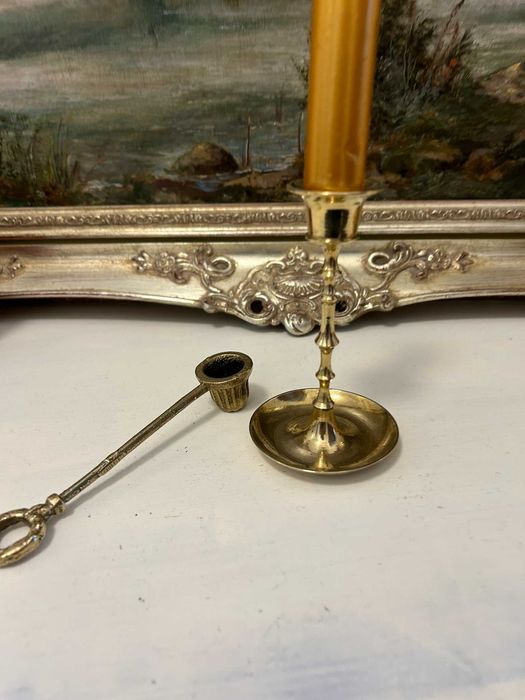 No531 Sfesnic bronz si stins lumanarea masiv 2 obiecte 184g 13-15 cm