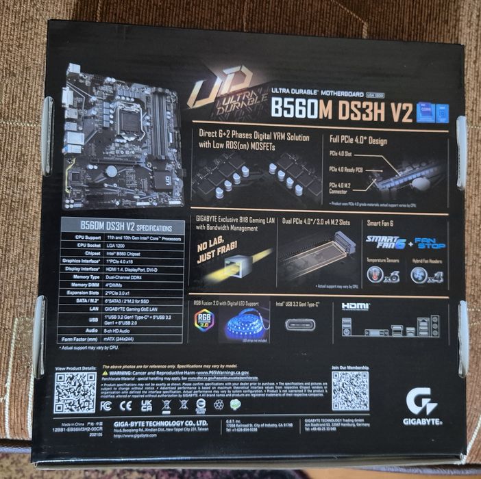 Placă de bază Gigabyte B560M DS3H V2 - Socket 1200 (Intel Gen 10/11)