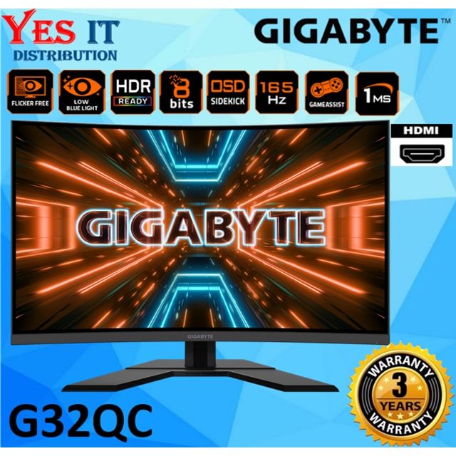 Геймърски Монитор Gigabyte G32QC-EK, VA HDR, Curved 1500R,165Hz,2K,1ms