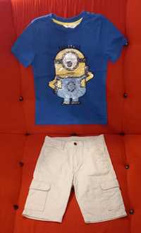 Tricou cu paiete reversibile si bermude H&M pt 6-8 ani (122 - 128 cm)