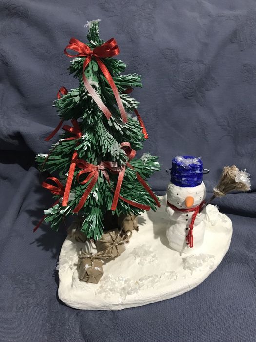 Decor de iarna handmade, Brad si Om de zapada