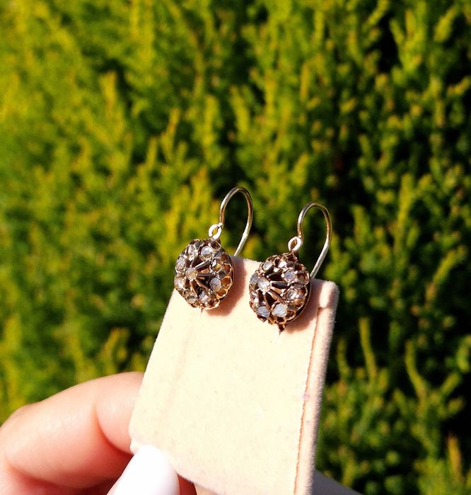 Cercei vechi autentici din aur de 14K si 18K cu diamante naturale