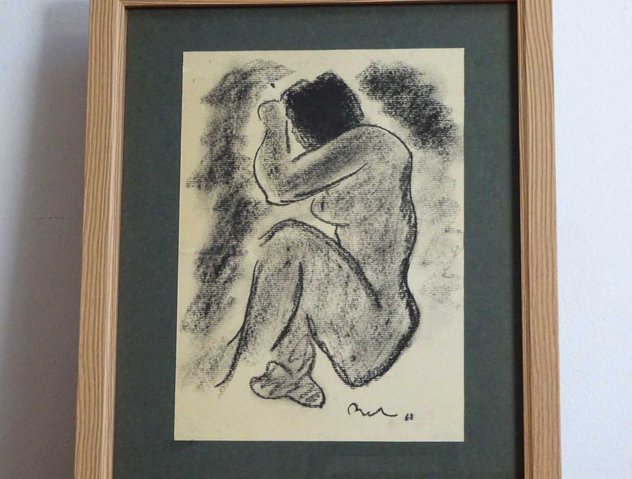 Corneliu Baba, ’Nud sezand’ | Tablou vechi, carbune pe hartie