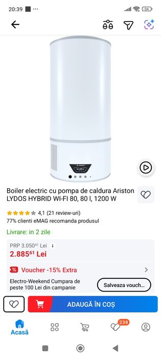 Boiler Ariston cu pompa de caldura