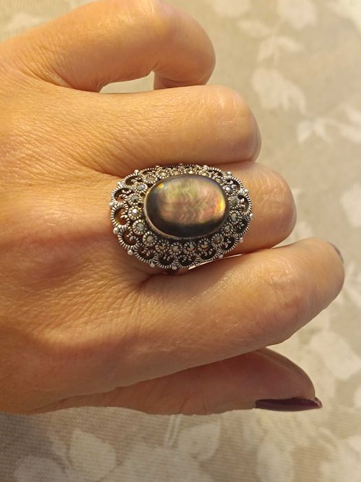 Inel superb din argint 925 cu sidef și marcasite