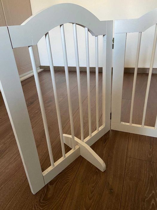 Gard pliabil pentru caini din lemn cu 3 sectiuni , alb