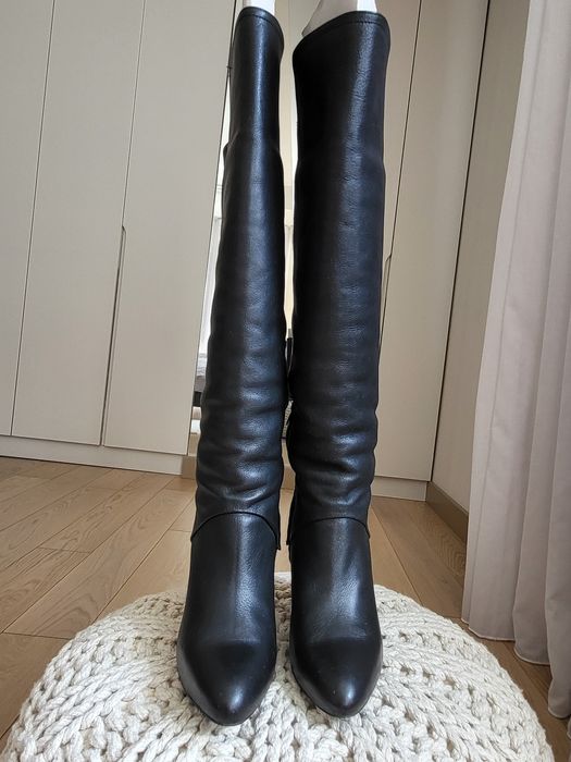 Cizme piele negre peste genunchi imblanite ZARA 39
