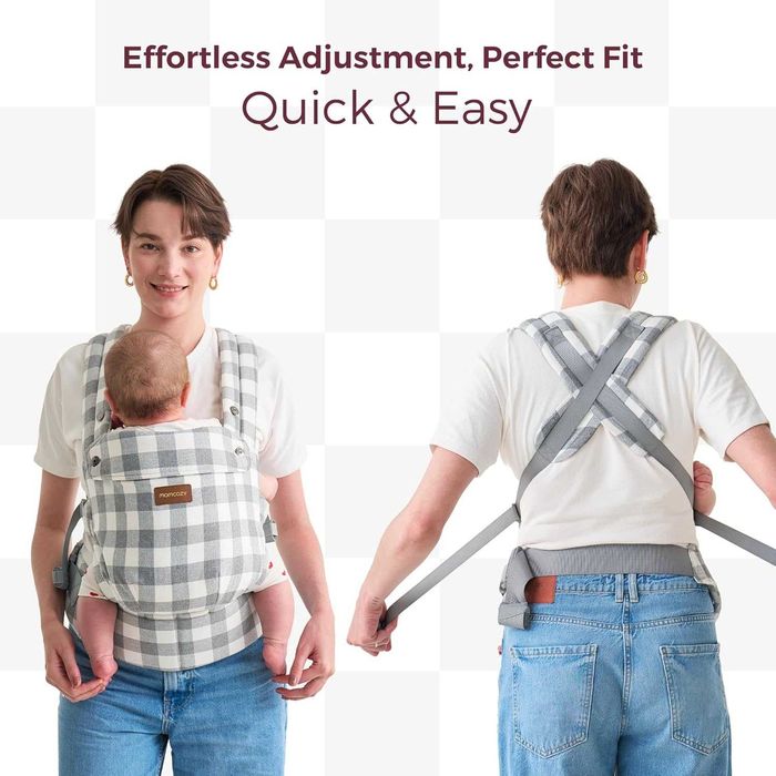 Бебешко кенгуру Momcozy от естествен памучен лен, шахматна дъска