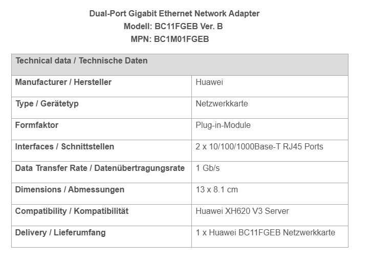 Сетевая карта Huawei BC1M03FGEB SM211 Onboard NIC,2xGE