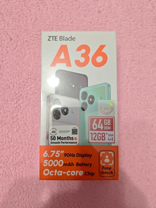 Смартфон ZTE Blade A36 4 ГБ/64 ГБ черный (новый, запечатанный)