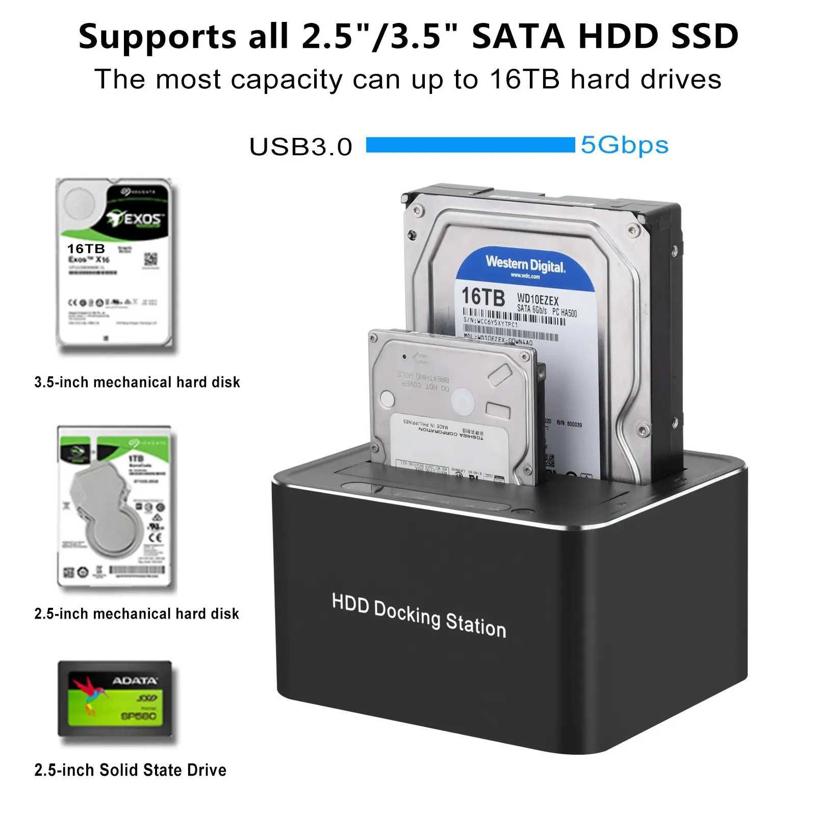 USB3.0 Док станция на 2 HDD (2,5 - 3,5") новое+доставка бесплатно 24/7