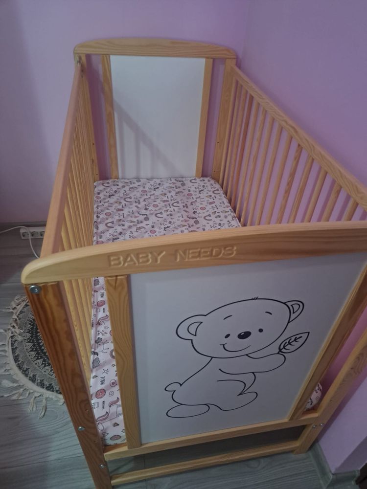 Patut din lemn bebe, 120x60 cm, Cu laterala culisanta