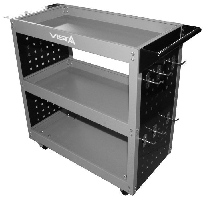 Carucior mobil 3 rafturi cu suport surubelnite si panou carlige