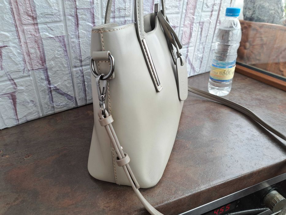 дамска чанта,бежова кожена чанта-естествена кожа