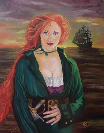 Дама пират , море , маслени бои