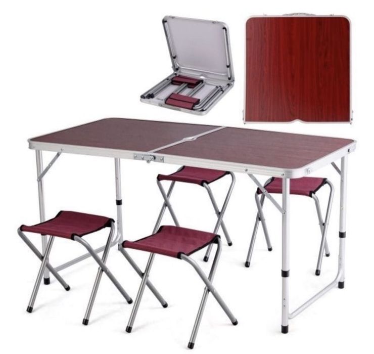 Masa pliabila MDF camping tip valiza 120 x 60 x 70 alb/maro