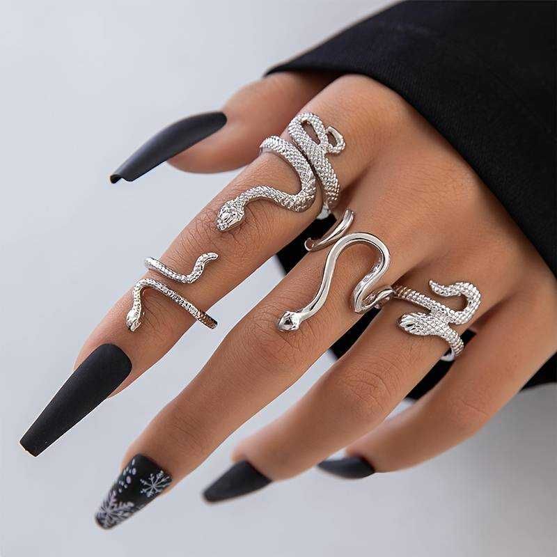 Inel argintiu rglabil vintage Design fluture dragon colier cruce sarpe