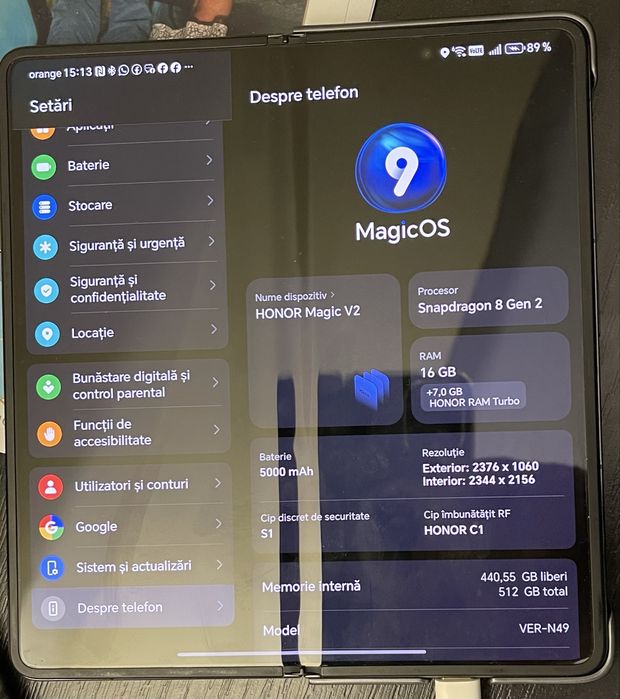 Honor Magic V2 pliabil , 16GB RAM , Defect mic ecran