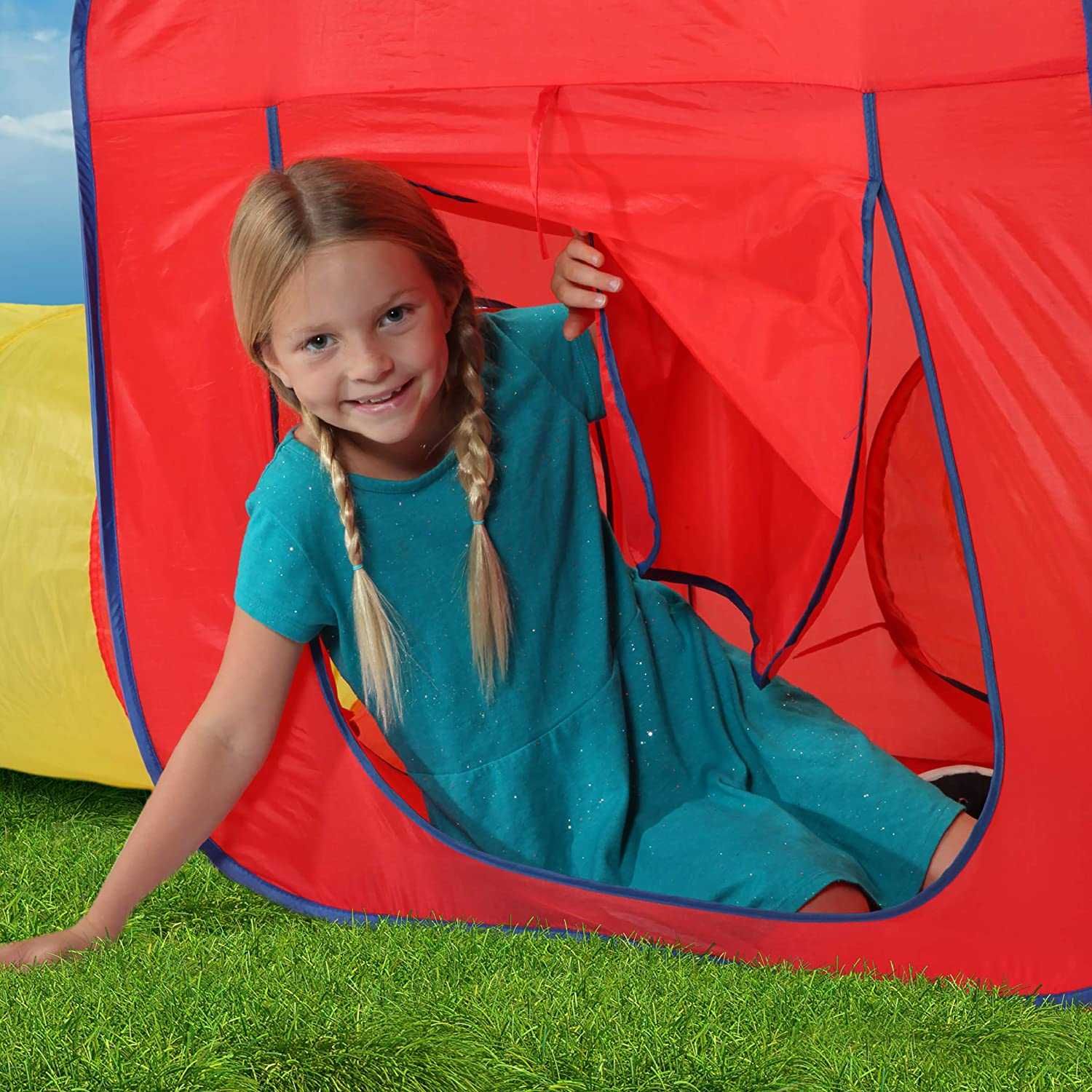 Детска шарена палатка от 3 части с тунел