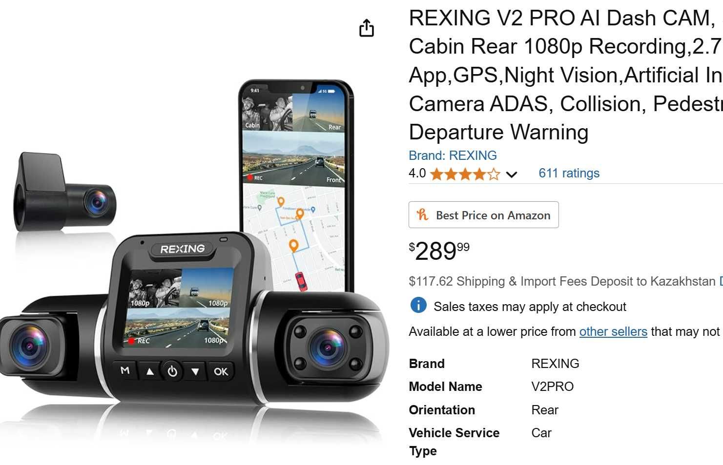 REXING V2 PRO AI системой ADAS — умный 360 видеорегистратор безопаснос