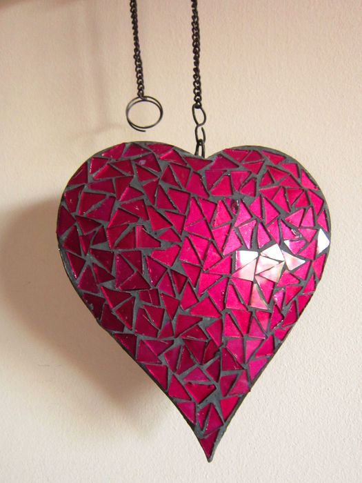 cadou rar Craciun Tiffany Heart Inima mozaic sticla metal Germany 1960