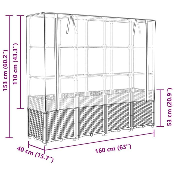 vidaXL Strat inaltat cu husa de sera, aspect ratan, 160x40x153 cm