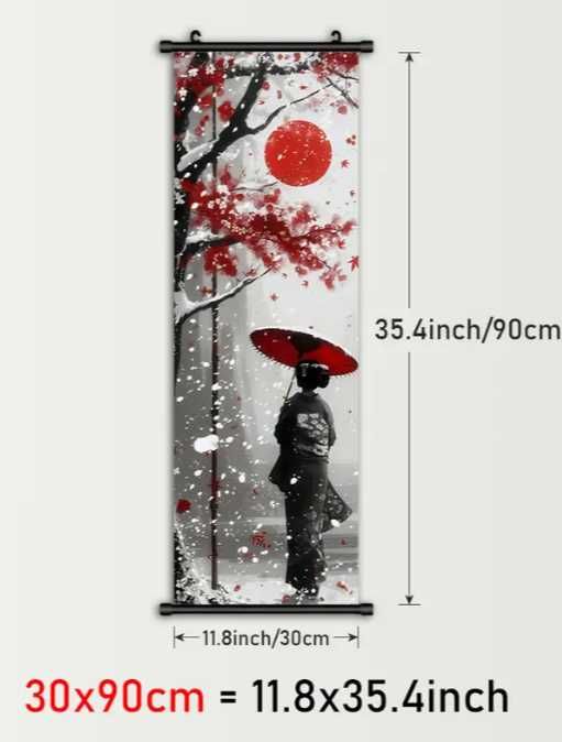 Tablou cu Geishă și Umbrelă Roșie  - Decor Elegant Japonez