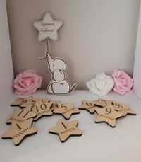 Бебешки дървени месечинки "Слонче със звезди".Подарък за погача.