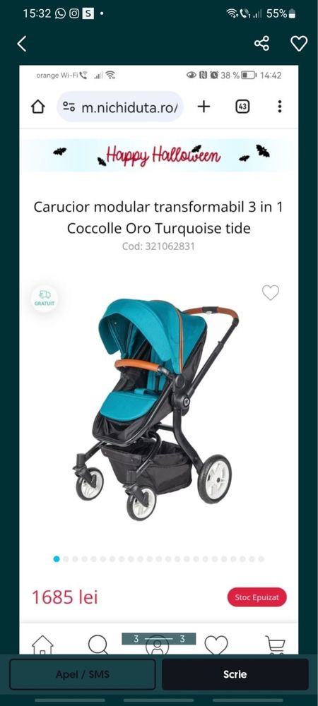 Carucior modular transformabil 3 in 1 Coccolle Oro Turquoise